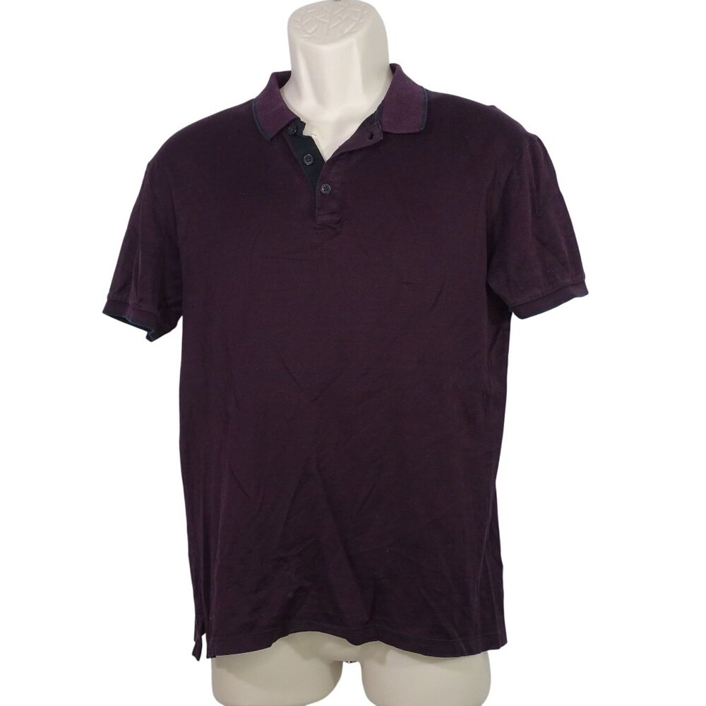 Zara Man Purple Short Sleeve Polo Shirt Men Size M Pullover 3-Button Closure